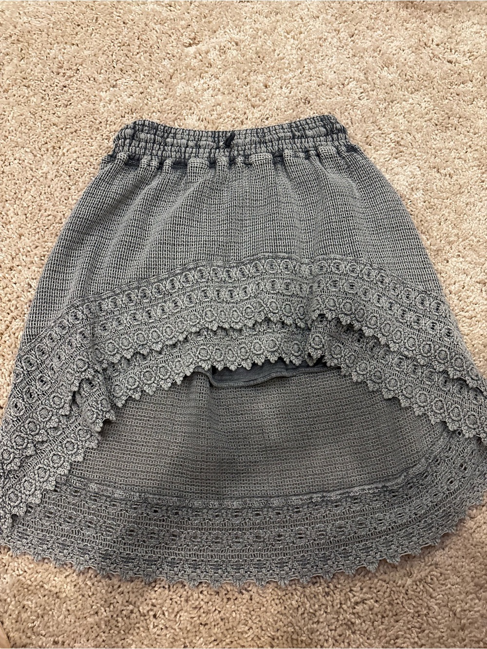 Women's Gray Crochet Trim High-Low Skirt
